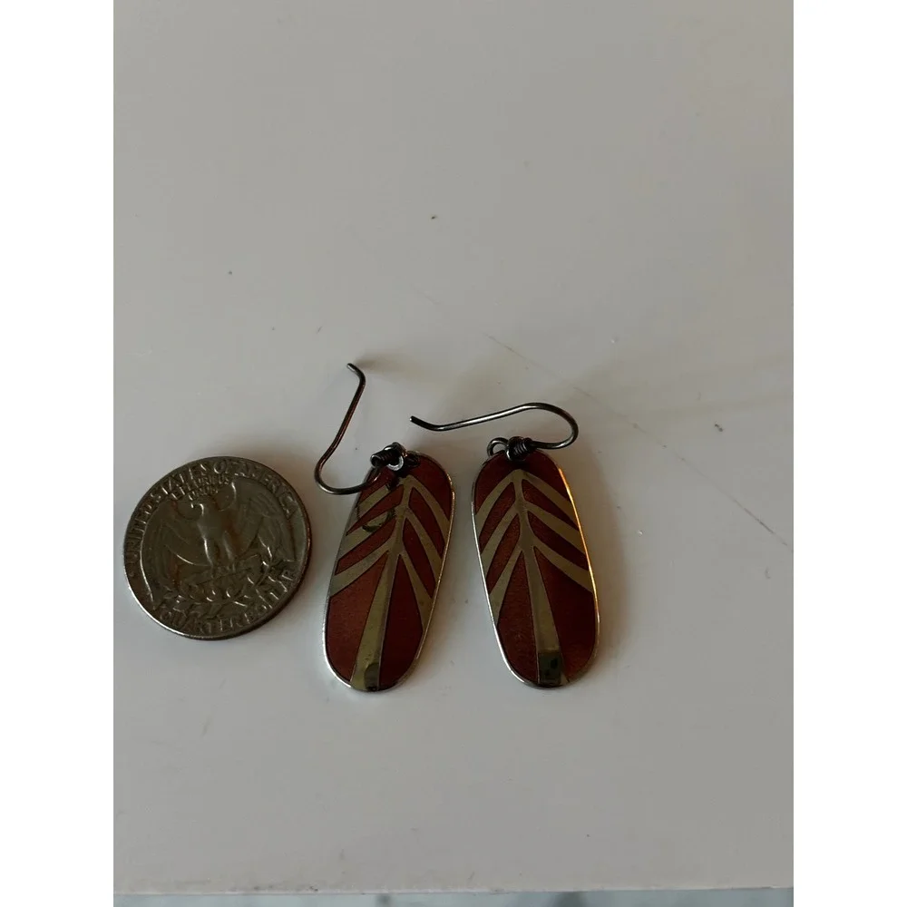 Laurel Burch Drop Earrings Womens OS Copper Gold Enamel Vintage Boho Tree Leaf